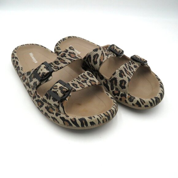Weweya Shoes Womens Size 15 Leopard Print Slide Sandals Flip Flop Buckles - Picture 8 of 8